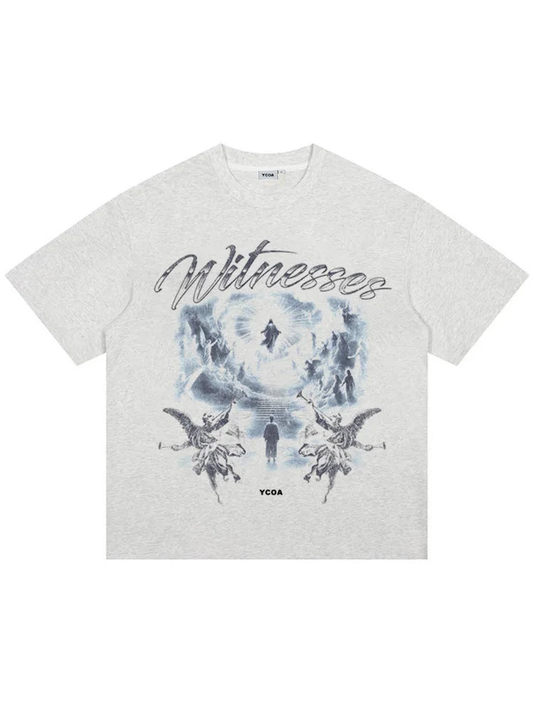 Men T-Shirt Angel Graphic Short Sleeve Tee Tops Harajuku Cotton Vintage Printed Oversized Korean Fashion Streetwear Y2k Clothing
