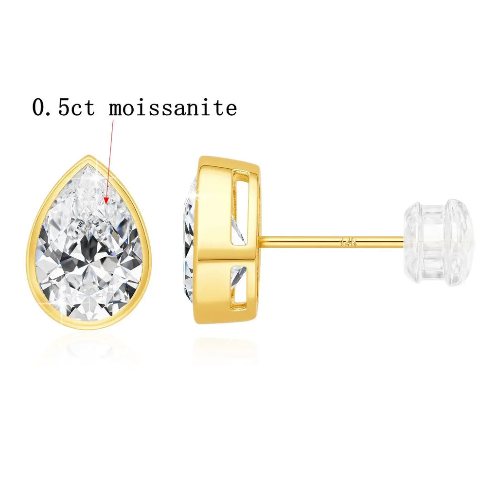 Real 14K Pear Cut Moissanite Stud Earrings for Women AU585 Gold Waterdrop Shape Ear Stud Teardrop Design Wedding Jewelry