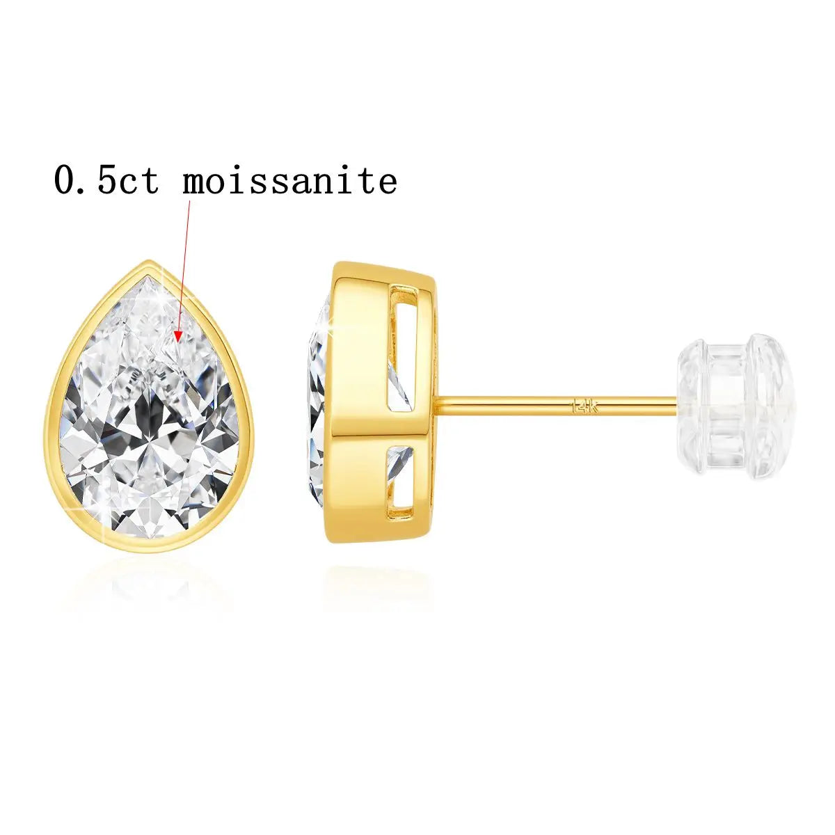 Real 14K Pear Cut Moissanite Stud Earrings for Women AU585 Gold Waterdrop Shape Ear Stud Teardrop Design Wedding Jewelry