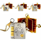 Openable Daughter Book Necklace Stainless Steel Gold Color Message Mini Book Pendant Necklace with Pages of Engraved Information
