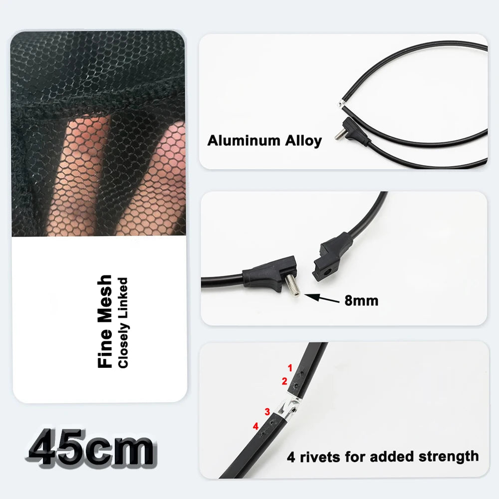 MBLN Brand,328cm/129inch Total Length,Ultralight Total 414g,Portable Landing Net,Carbon Net Handle,Aluminum Alloy net head