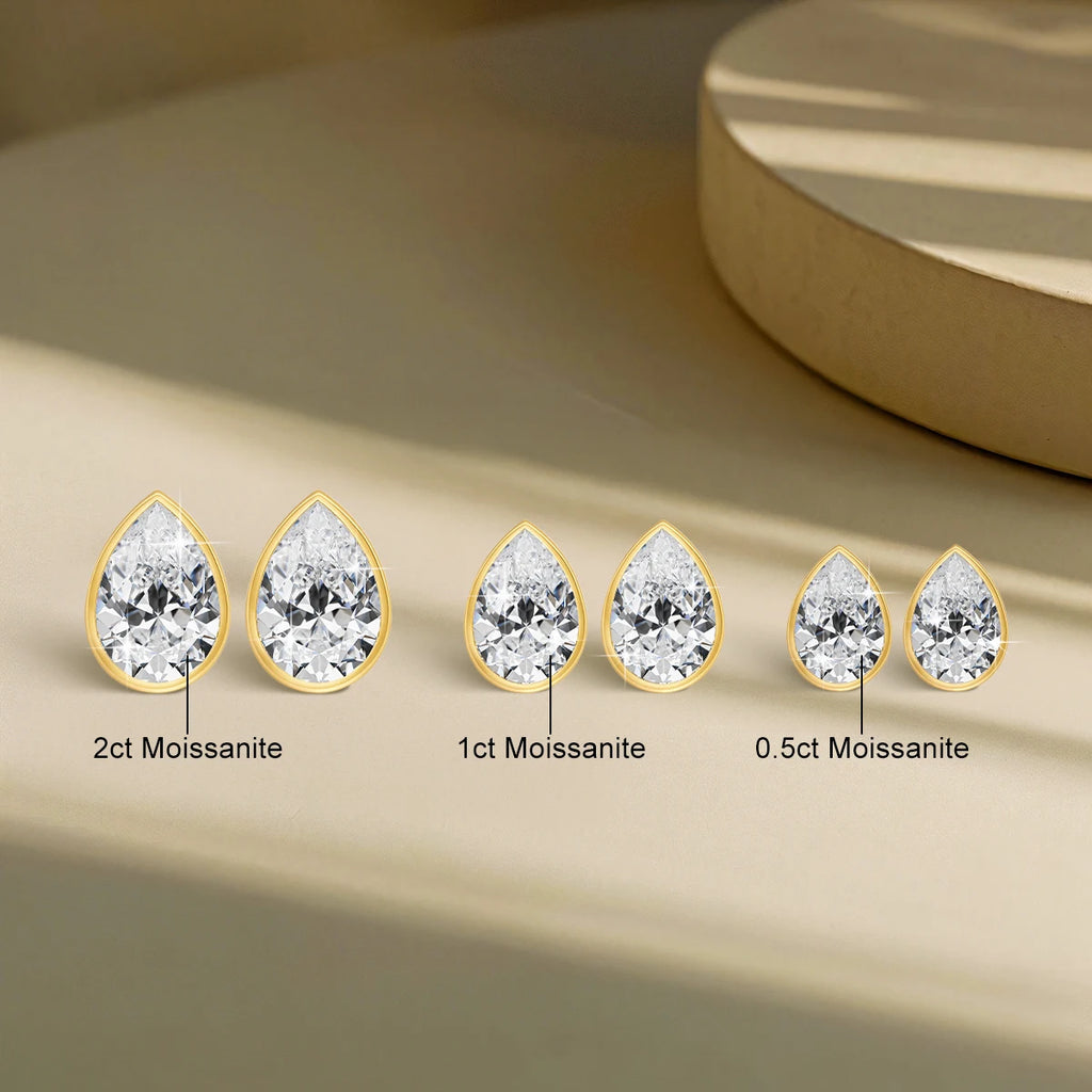 Real 14K Pear Cut Moissanite Stud Earrings for Women AU585 Gold Waterdrop Shape Ear Stud Teardrop Design Wedding Jewelry