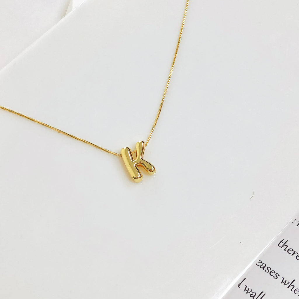 Golden Color Stainless Steel Initial Necklace for Women Girls Chunky Bubble Letter Pendant Necklaces Trendy Collar Jewelry Gift