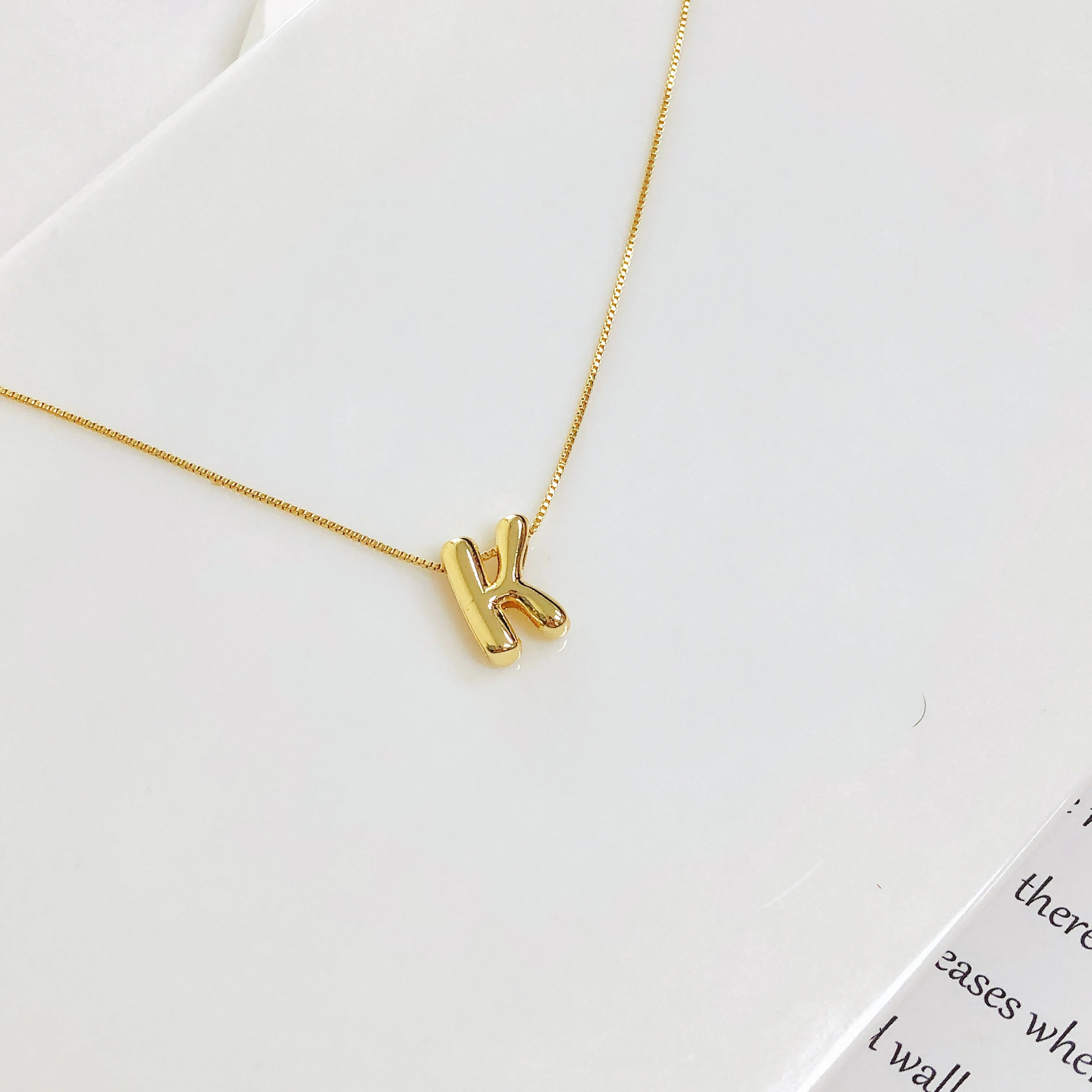 Golden Color Stainless Steel Initial Necklace for Women Girls Chunky Bubble Letter Pendant Necklaces Trendy Collar Jewelry Gift