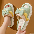 Linen Slippers Women Indoor Slippers Comzy Anti-Slip House Cotton Shoes  Cute Bowknot Flat Slipper Couples Slides Spring Summer