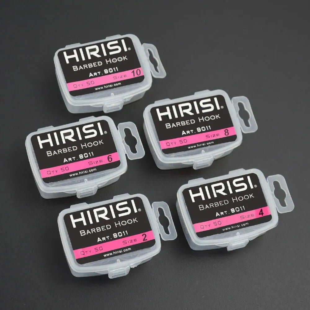 Hirisi Carp Fishing Hooks 50pcs PTFE Coating High Carbon Steel Barbed Hooks In Box 8011