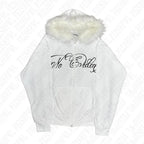 Y2k Gothic Punk Hip Hop Letter Print Faux Fur Collar Zip Up Hoodie Harajuku Aesthetic 2000s Hoodies Clothes Streetwear EMO Girl