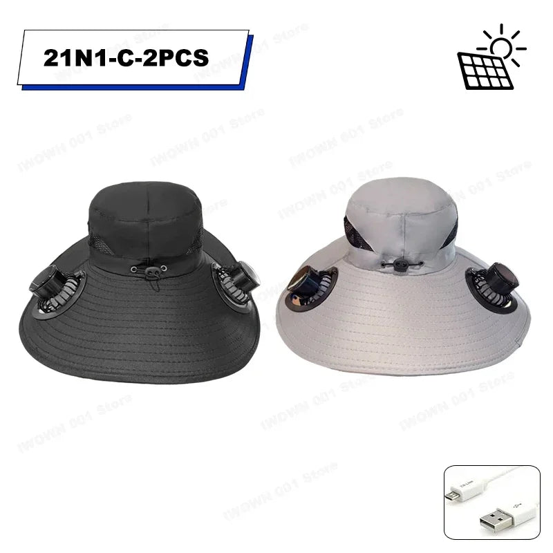 Multifunction Double Fan Solar Hat UV Protection Breathable Fisherman Cap Summer Outdoor Rechargeable Sun Fan Gift for Father