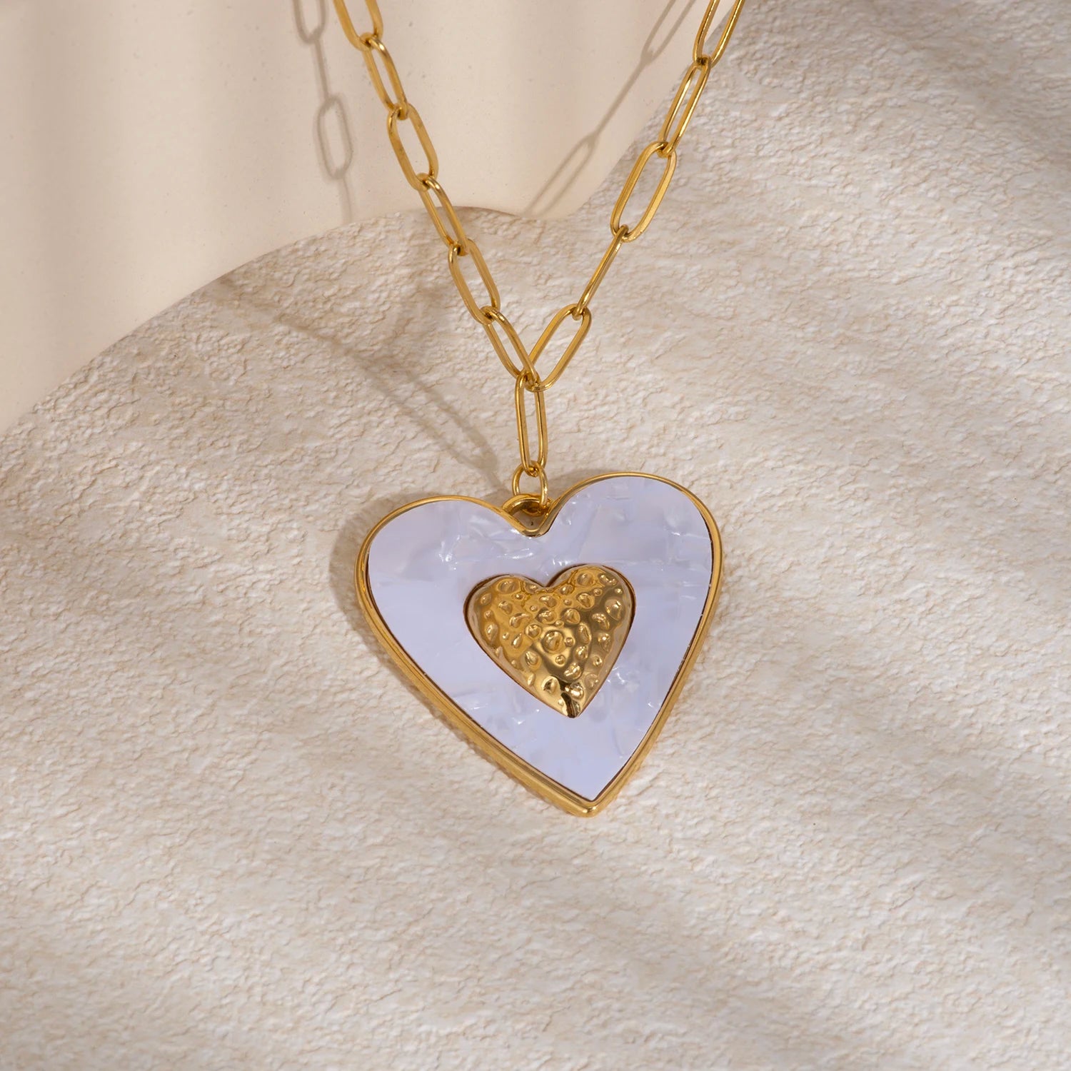 Big Bohemian Heart Pendant - 18K Gold Plated Stainless steel Statement Necklace, Bold Personality Jewelry for Women