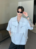 2025 fashion zipper casual short sleeved shirt new loose pocket design sense shirt workwear simple breathable men's top