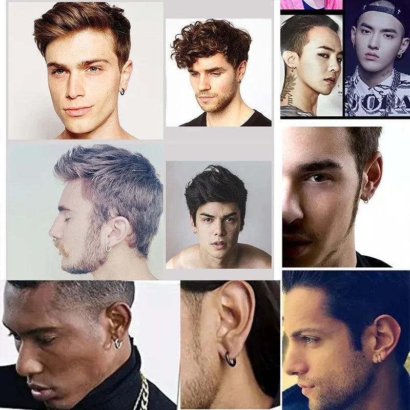 2Pcs Men's Simple Hoops Earrings Black Color Stainless Steel Clip Earring for Men Women Rock Hiphop Circle Ear Piercing Jewelry