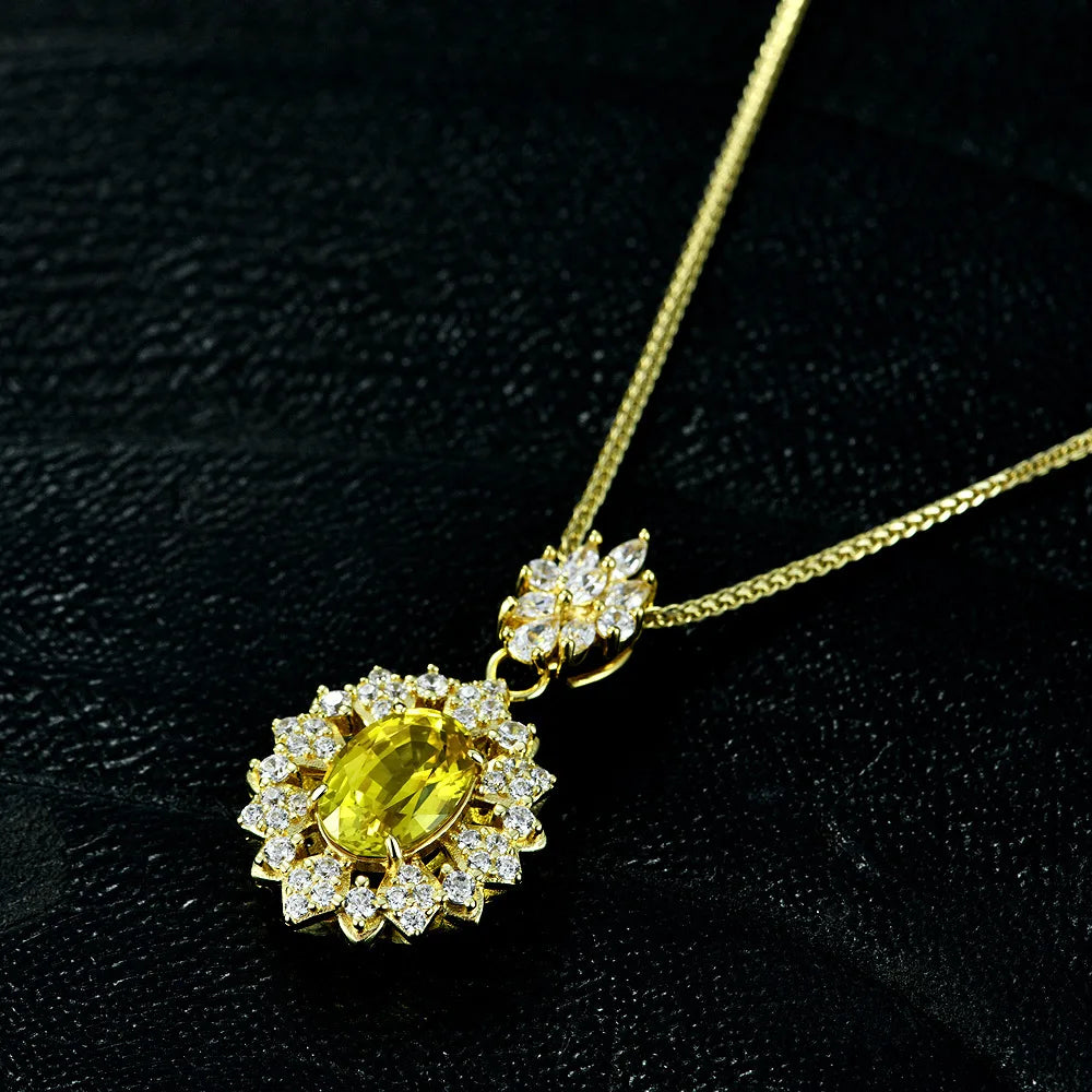 Elegant 4ct Oval Yellow Lab Sapphire Pendant Necklace with Sparkling CZ Accents Gold Tone Chain for Women Fine Jewelry Gift