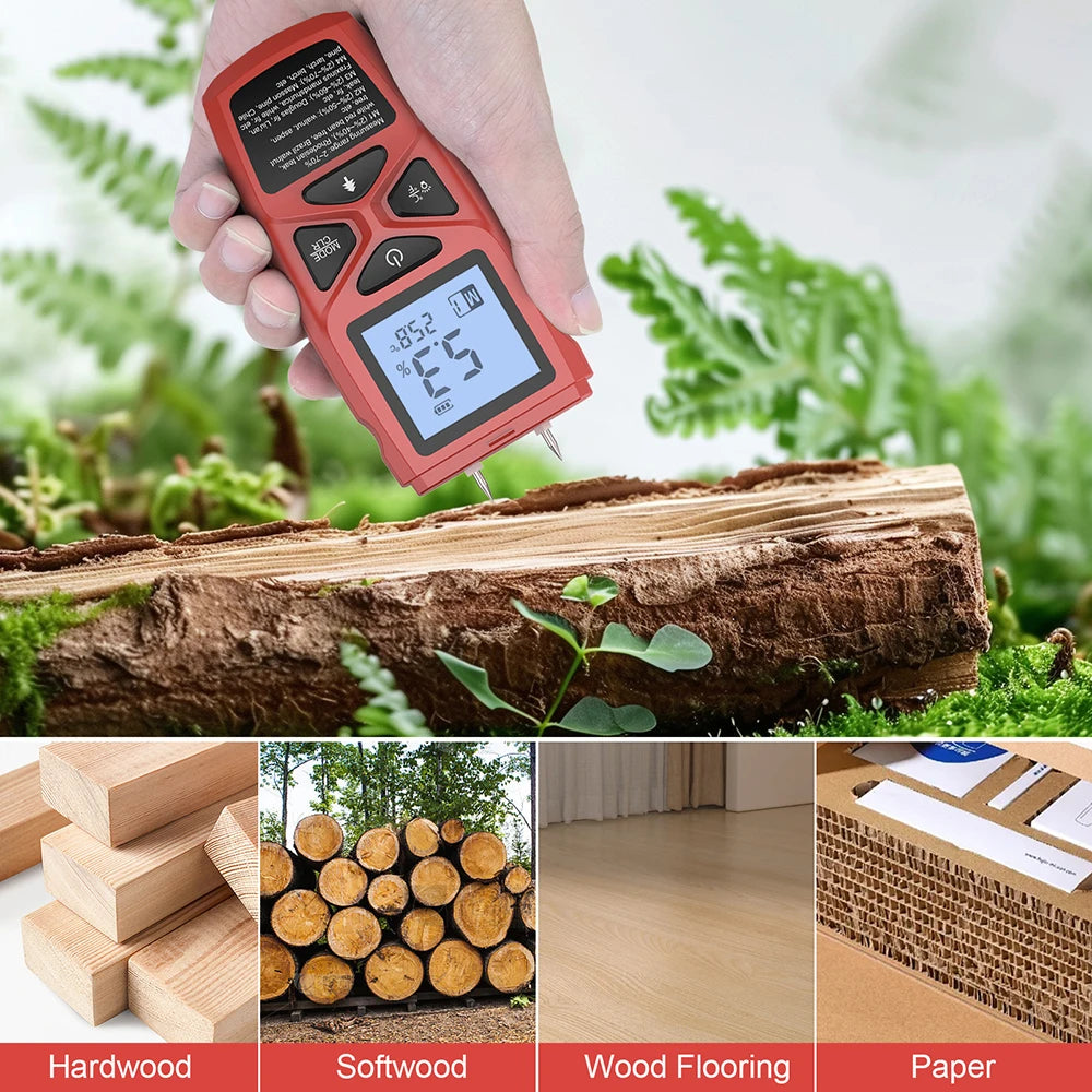Two-Pin Digital Wood Moisture Meter High-Precision Timber Paper Humidity Tester LCD Display Bamboo Damp Detector