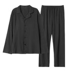 Comfy Milk Silk Loungewear Stylish Men's Fall Winter Pajama Set Striped Plaid Print Color Matching Lapel Single-breasted Long