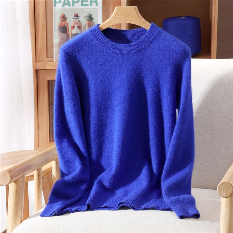 Women's 100% Mink Cashmere Sweater Crewneck Pullover Sweater Fleece Knitted Premium Clothing Winter Warm Long Sleeve Pullover