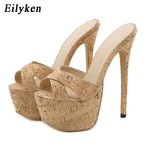 Eilyken Handmade Slipper Women Platform Slingback Sandals Patent Leather Sexy Stiletto Heel Open Toe Pretty White Shoes