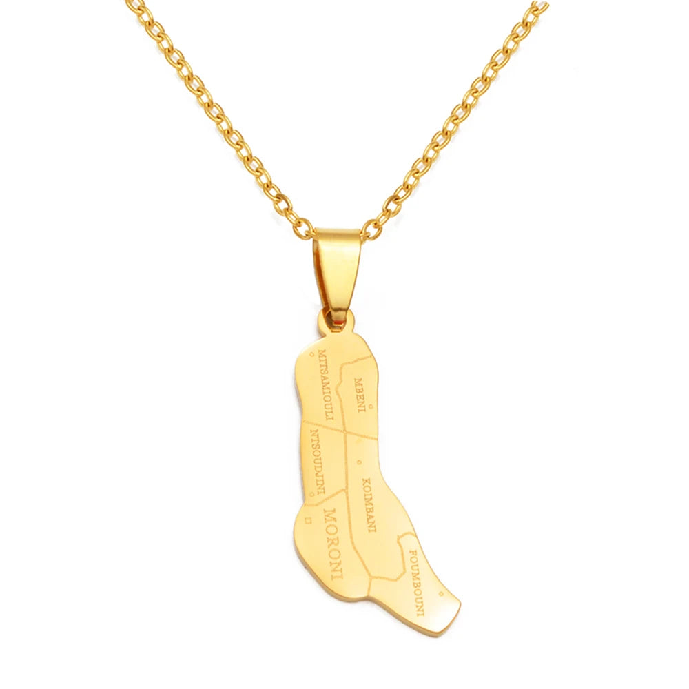 Anniyo Comores Map With City Name Necklaces for Women Comoros Jewelry Grand Comore Island @365221