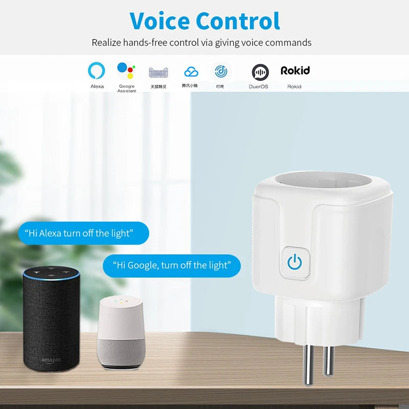 TUYA Smart Plug WiFi Socket EU 20A Power Monitor Timing Function Voice Control Work With Alexa Google Home Smart Life