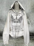 Grunge 2024 Print Slim Waist Y2k Hoodies Hooded Zip up Sweatshirts Vintage Women Clothing Long Sleeve Tops Casual Fashion