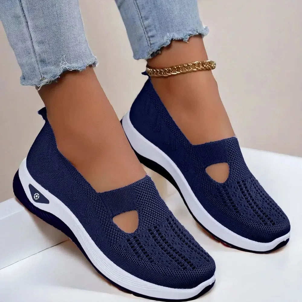 Breathable Womens Walking Shoes Soft Sole Anti Slip Knit Casual Sneakers Comfortable Summer Flats for Elderly Ladies