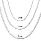 45-60cm Silver Color 1MM/2MM/3MM solid Snake Chain Necklace For Men Women Fashion Jewelry for pendant free shipping