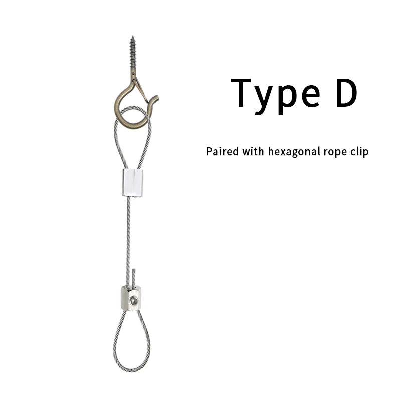 4PCS 1.5mm stainless steel cable, adjustable suspension rope, paired with Q-type hook, used for hanging outdoor string lights