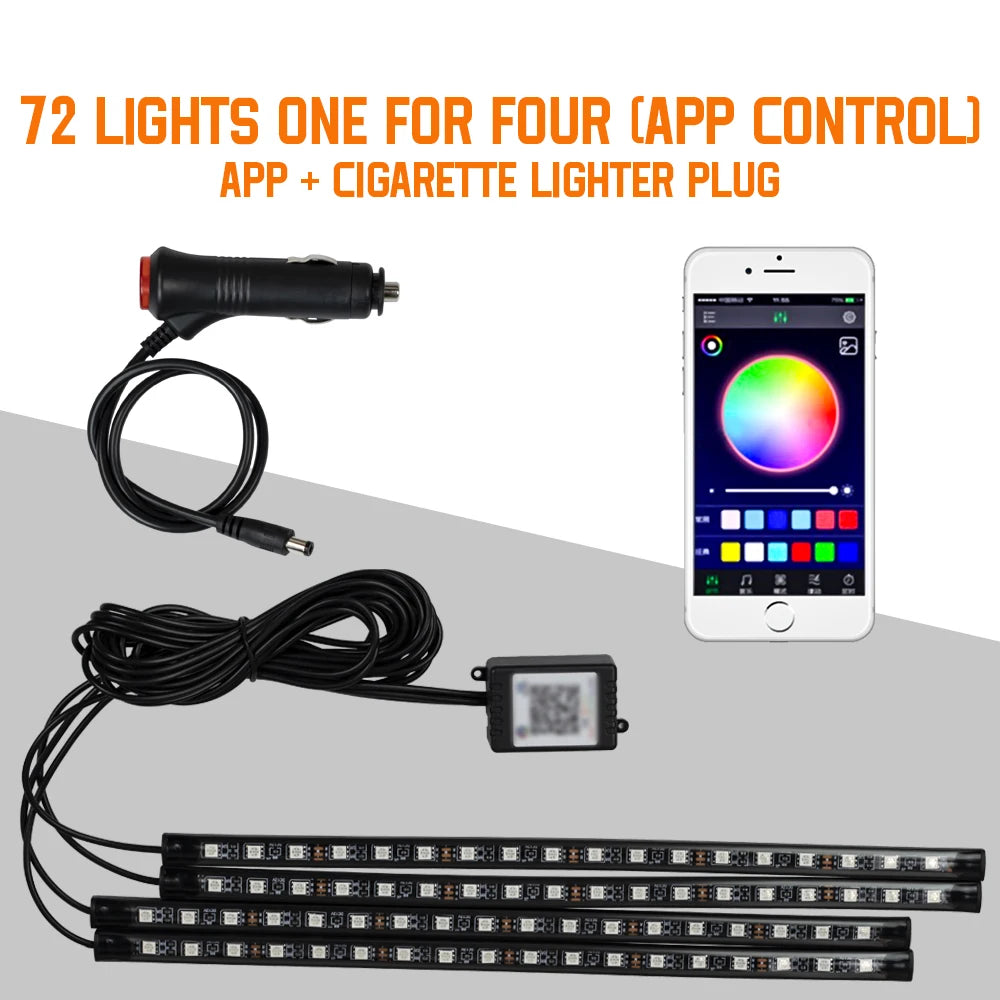 RGB Automotive Atmosphere Decorative Lamp Led Interior Light Strip Car Foot Ambient Lights with USB Cigarette with Remote Voice