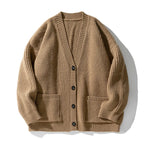 Thick Needle Texture Thickened Lazy Wind Cardigan Sweater Men's Autumn  Winter Keep Warm Retro Solid V-Neck Knit Sweater Jacket