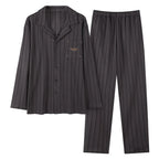 Pajamas Suit Men Pure Cotton Long-sleeved Striped Printed Cardigan Sleepwear Winter Soft Breathable Homewear Men Loungewear Set