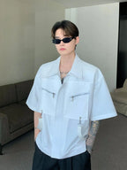 2025 fashion zipper casual short sleeved shirt new loose pocket design sense shirt workwear simple breathable men's top