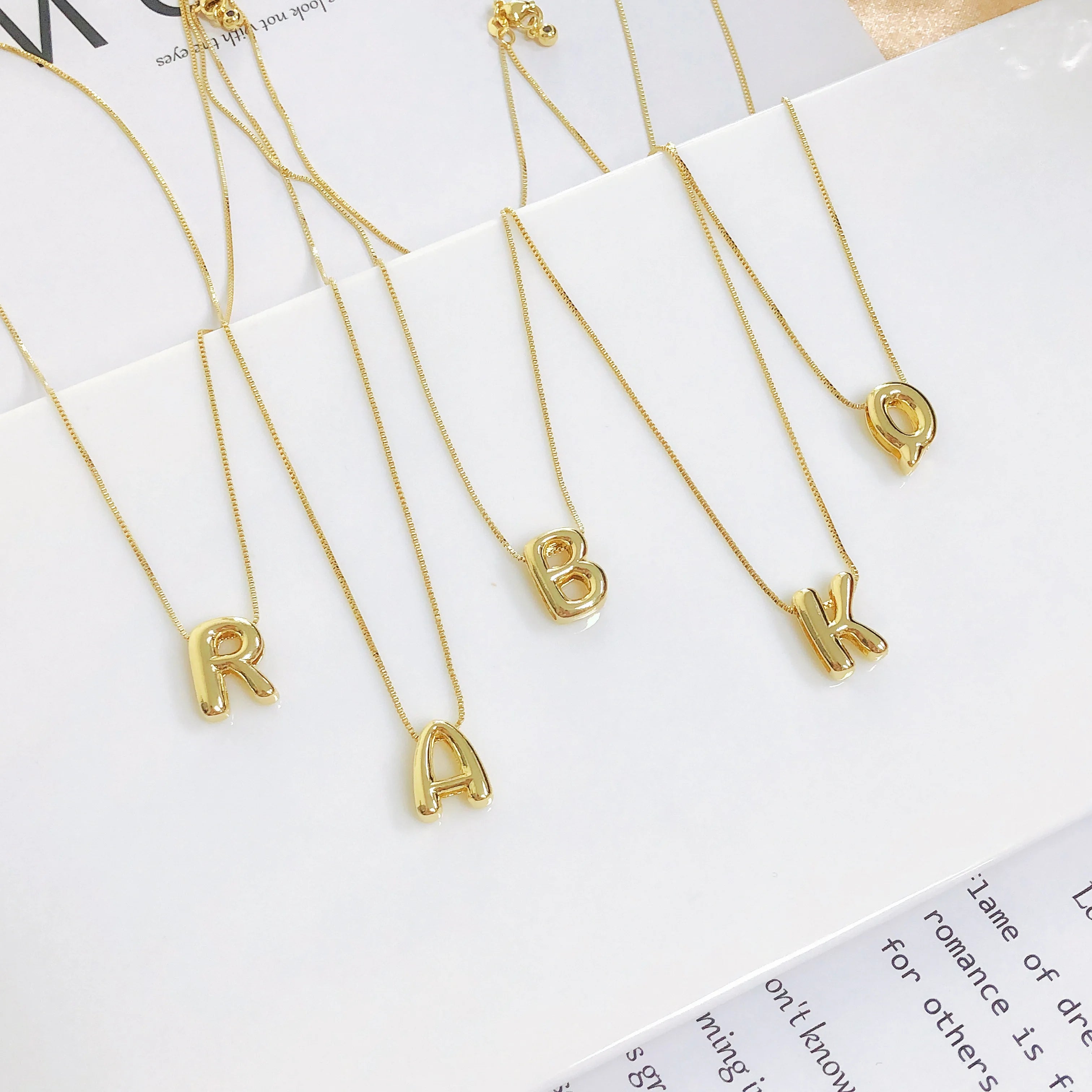 Golden Color Stainless Steel Initial Necklace for Women Girls Chunky Bubble Letter Pendant Necklaces Trendy Collar Jewelry Gift