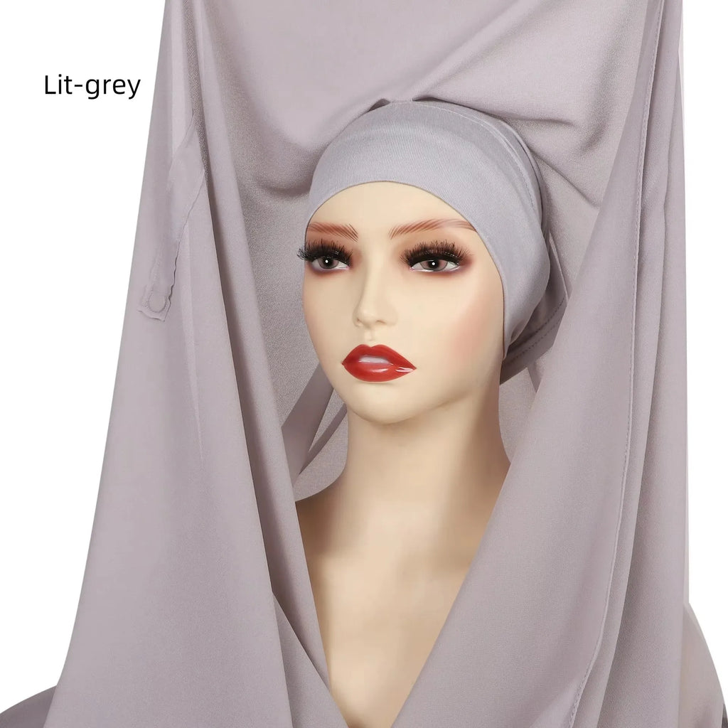 Newest Instant Chiffon Hijab With Magnetic Buckle Solid Color Woman Muslim Hijab Scarf Islamic Turban Fashion Headband Shawl
