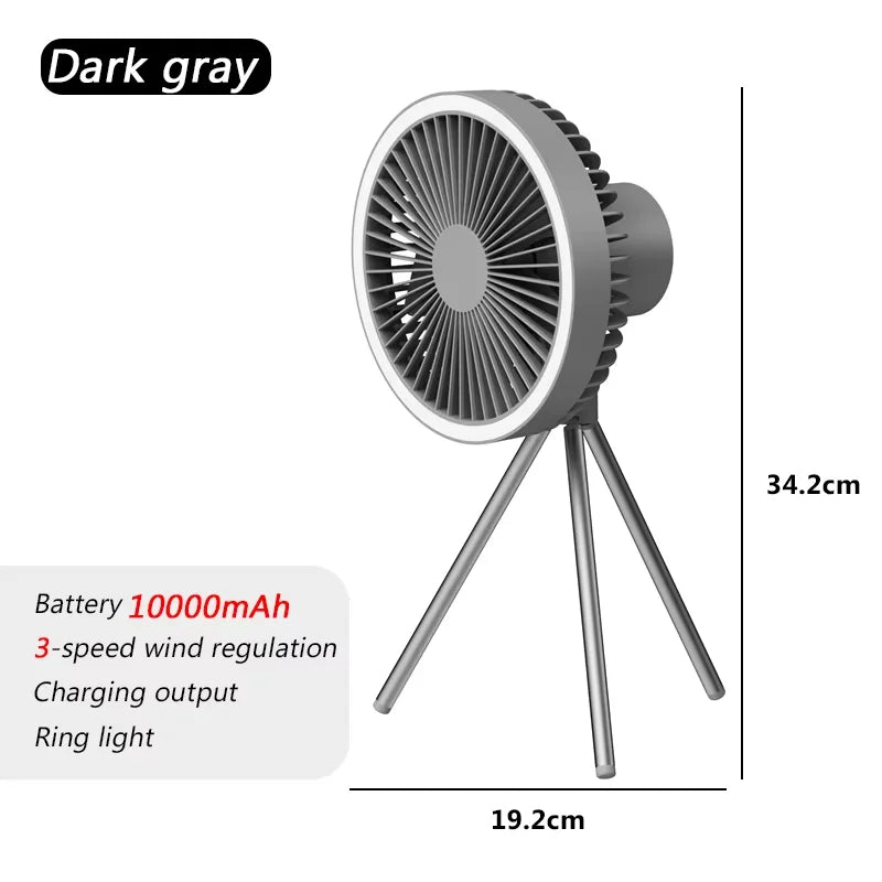 10000mAh Camping Fan Rechargeable Desktop Portable Circulator Wireless Ceiling Electric Fan with Power Bank LED Lighting