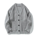 Thick Needle Texture Thickened Lazy Wind Cardigan Sweater Men's Autumn  Winter Keep Warm Retro Solid V-Neck Knit Sweater Jacket