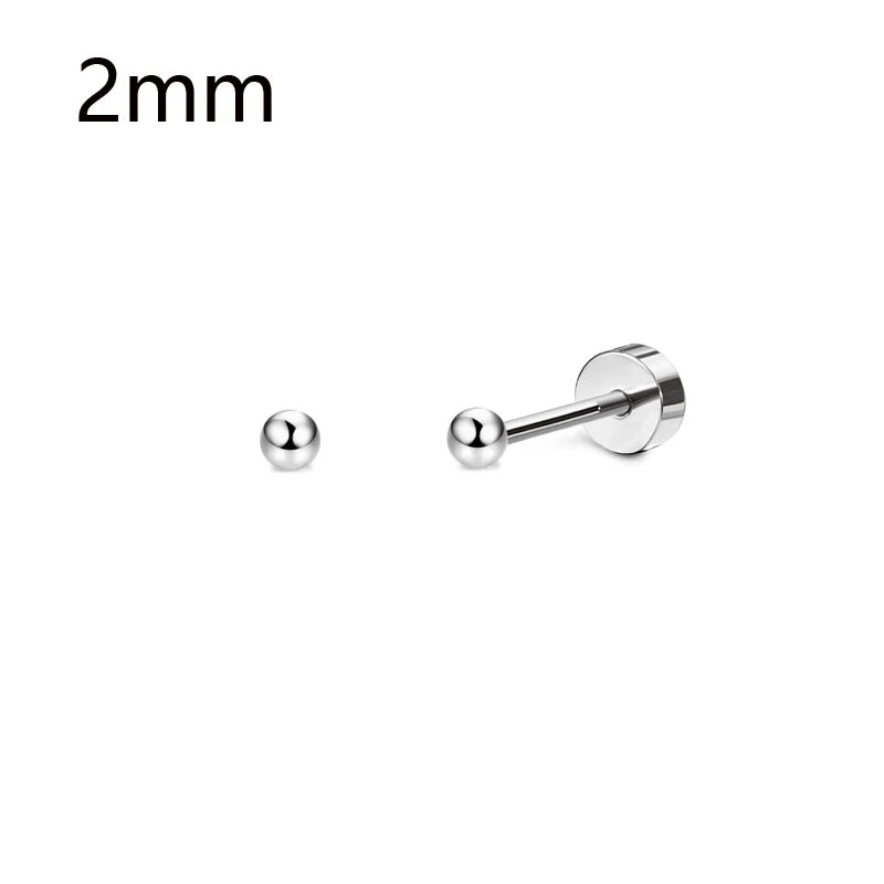 1-6 Pairs 18G Stainless Steel Small Tiny Cubic Zirconia Ball Screw Back Cartilage Helix Piercing Stud Earrings for Women Men