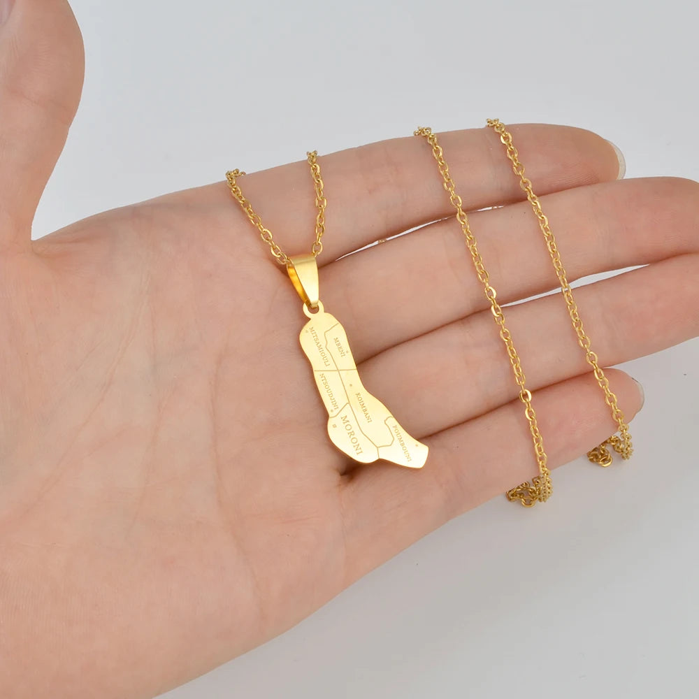 Anniyo Comores Map With City Name Necklaces for Women Comoros Jewelry Grand Comore Island @365221