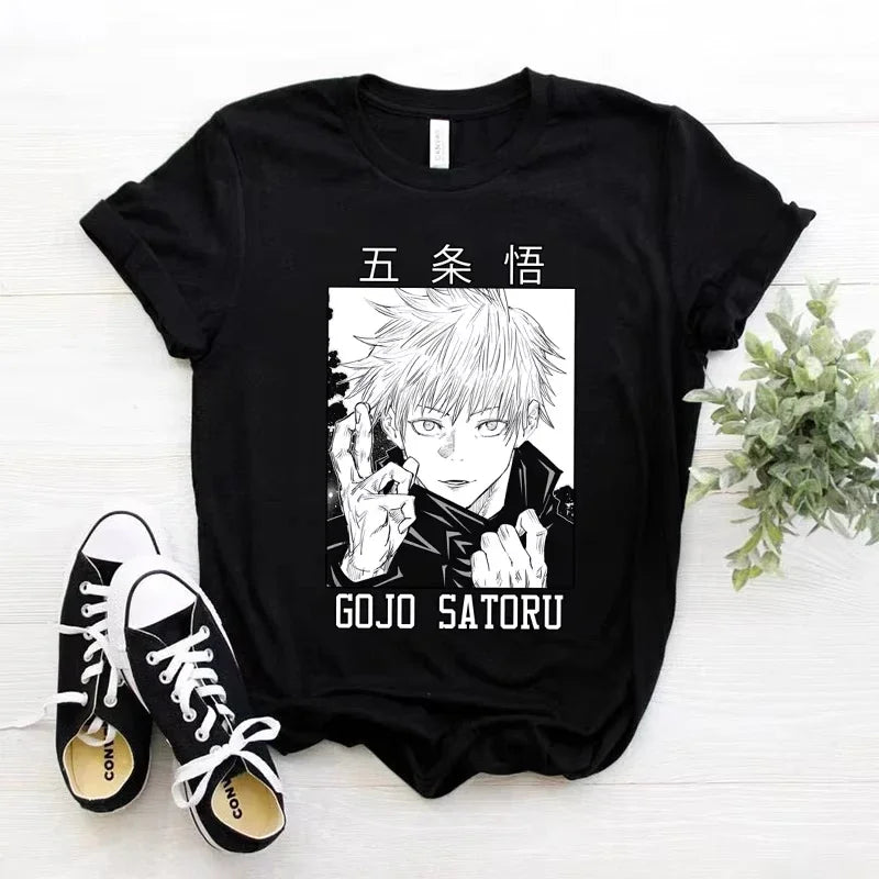 Summer men's Gojo Satoru manga Harajuku Jujutsu Kaisen Harajuku style 100% pure cotton short-sleeved T-shirt