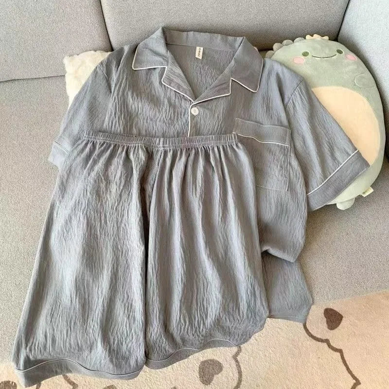Men's Luxury New Pajama Set Solid Color Short Sleeve Lapel Top And Elastic Shorts Plus Size Pajamas Summer Loungewear Sleepwear