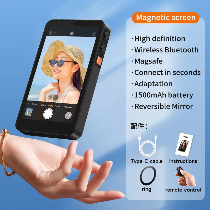 SHIYAN Magnetic Phone Selfie Monitor Screen Wireless Bluetooth Rear Selfie Touch Screen Monitor with Magsafe For iPhone Android
