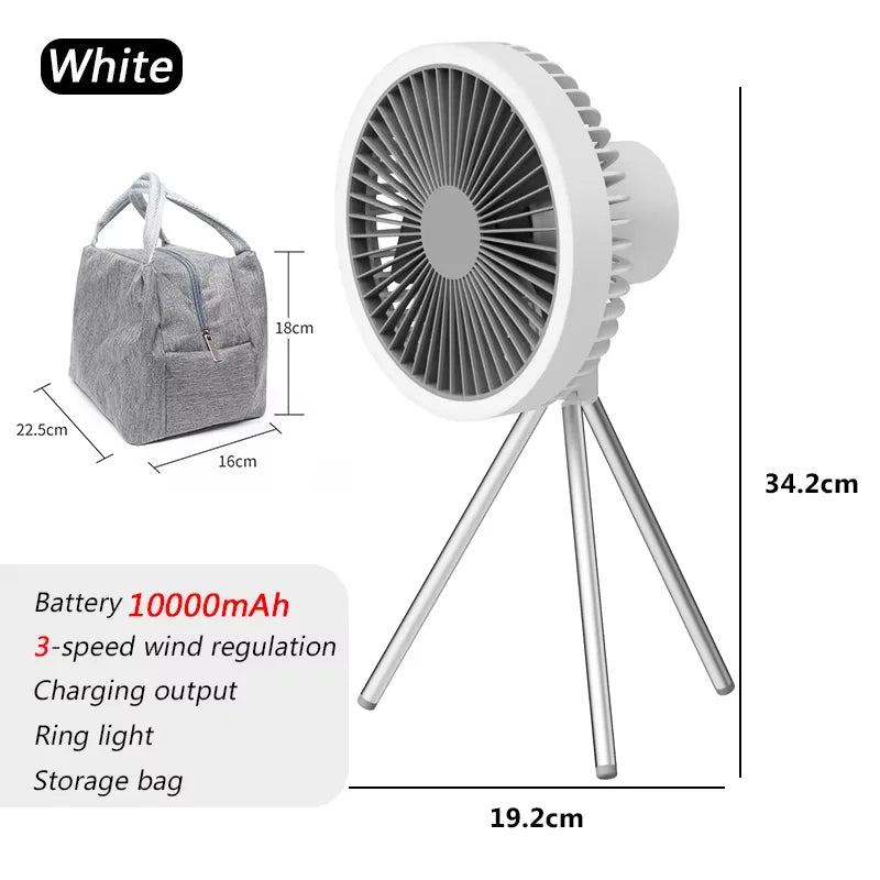 10000mAh Camping Fan Rechargeable Desktop Portable Circulator Wireless Ceiling Electric Fan with Power Bank LED Lighting