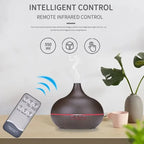 Air Humidifier Aromatherapy Essential Oil Diffuser Wood Grain 500ml Ultrasonic Remote Control 7 Color Lights For Home Bedroom ﻿