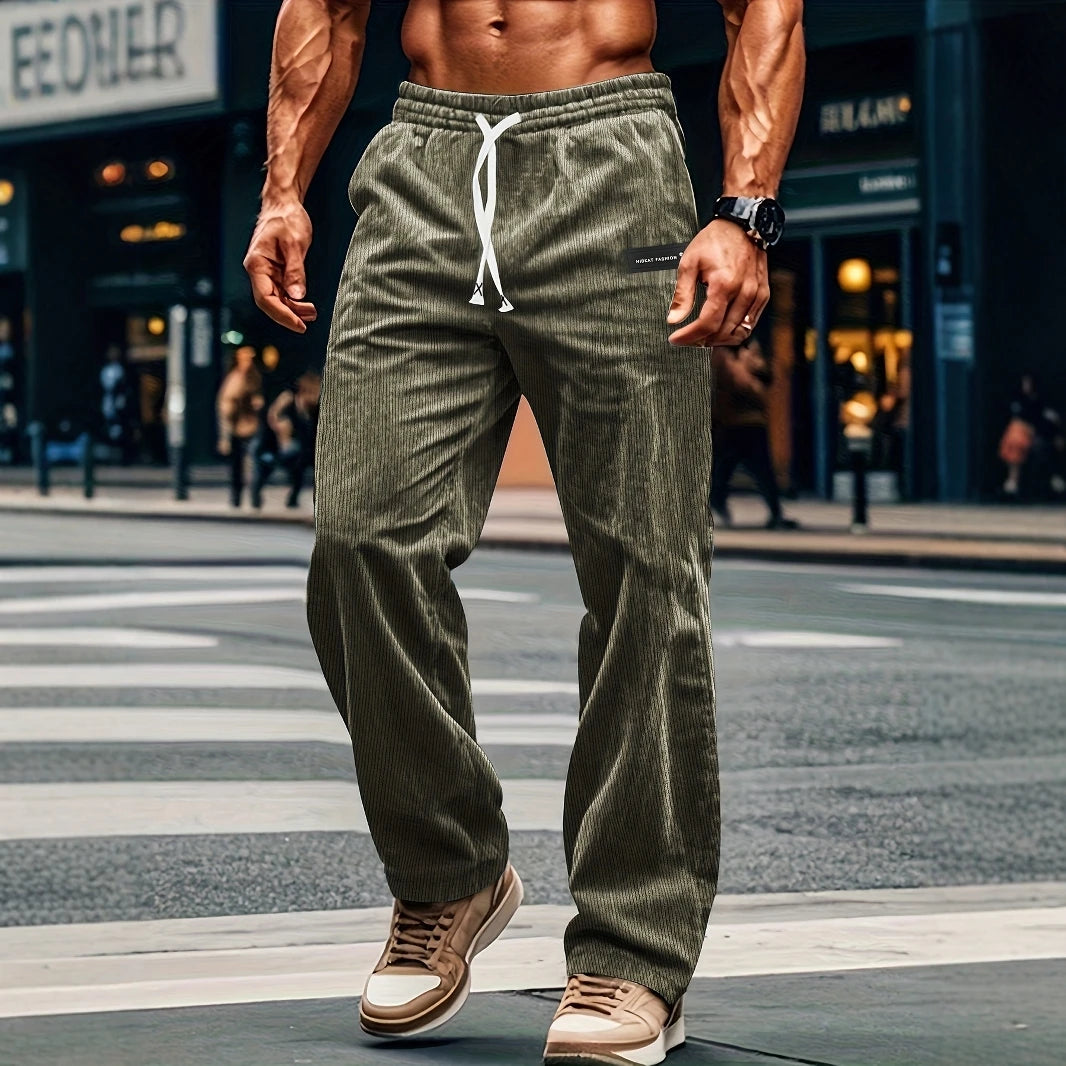 High Quality Striped Corduroy Men's Casual Pants Autumn Winter Loose Fashion Cargo Straight Pants Fitness Sports Hip Hop Pants