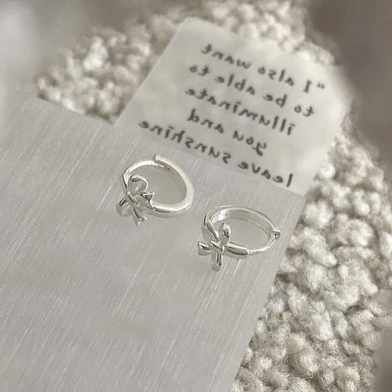 925 Sterling Silver Earrings Woman Bow Luxury Ring Earrings High Quality Engagement Wedding Vintage Chrome Jewelry Accesories