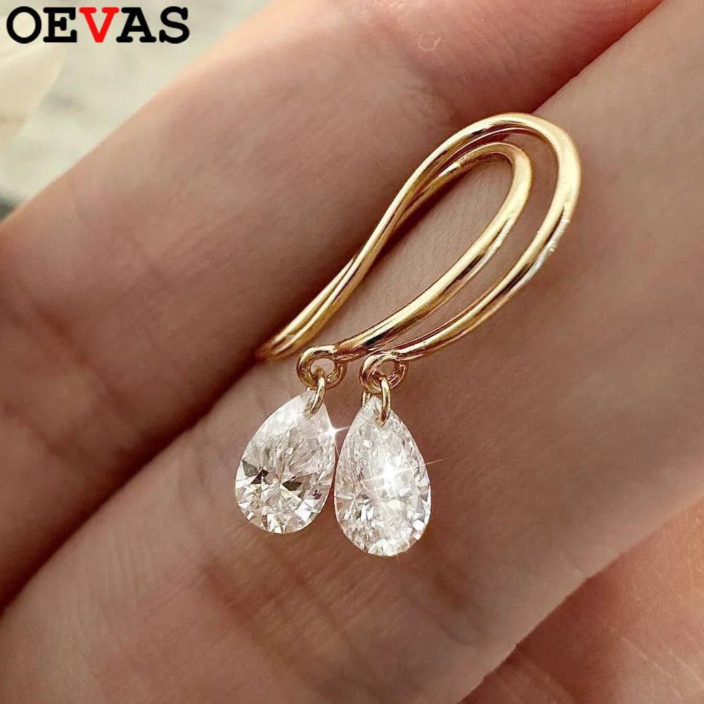 OEVAS 6*9mm Pear Cut Zircon Earrings For Women 100% S925 Sterling Silver Lab Diamond Sparkling Wedding Fine Jewelry wholesale