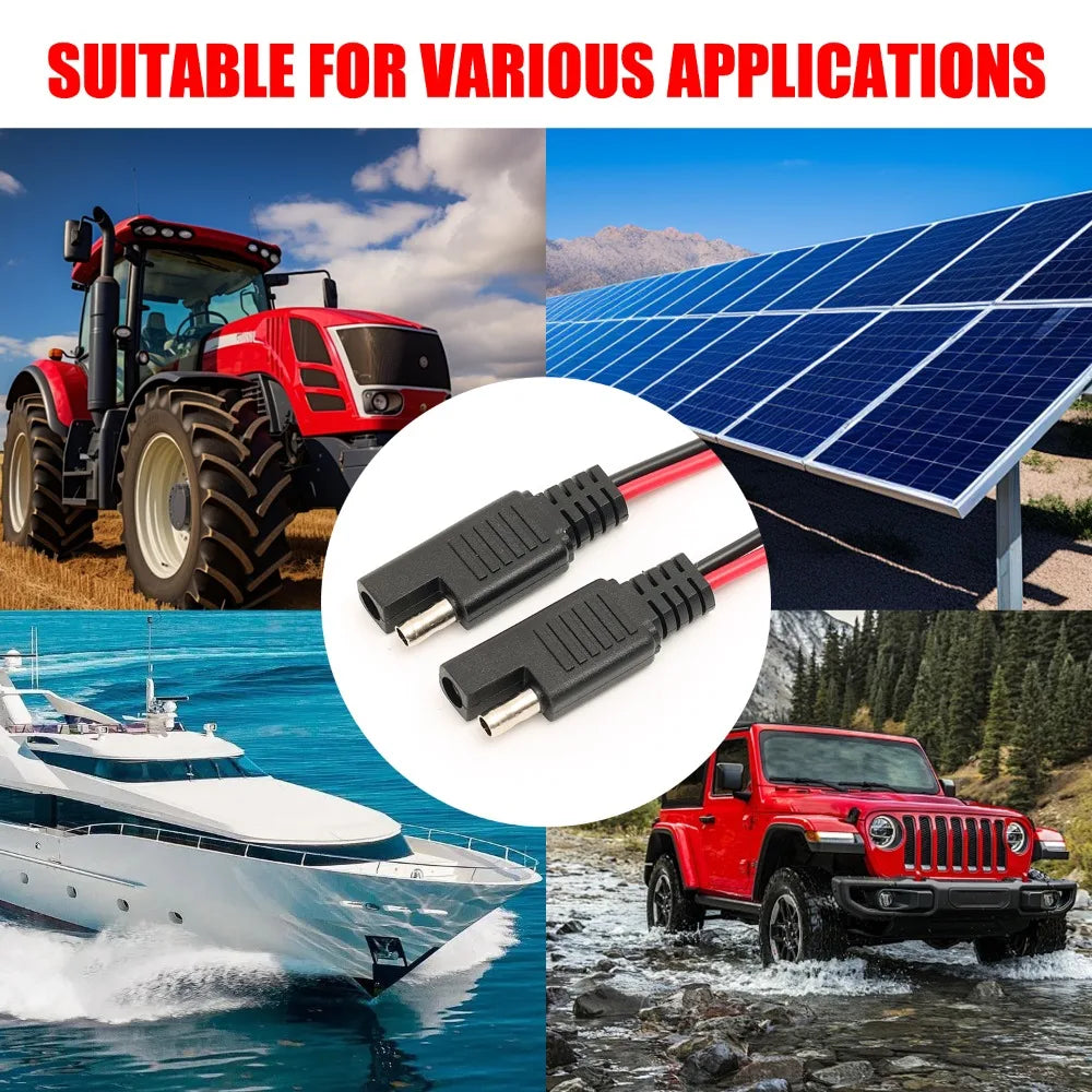 SAE Connector Cable 2 Pin Quick Disconnect Wire Harness for Motorcycle Solar Panel Battery Tender Automotive DC Power Extension