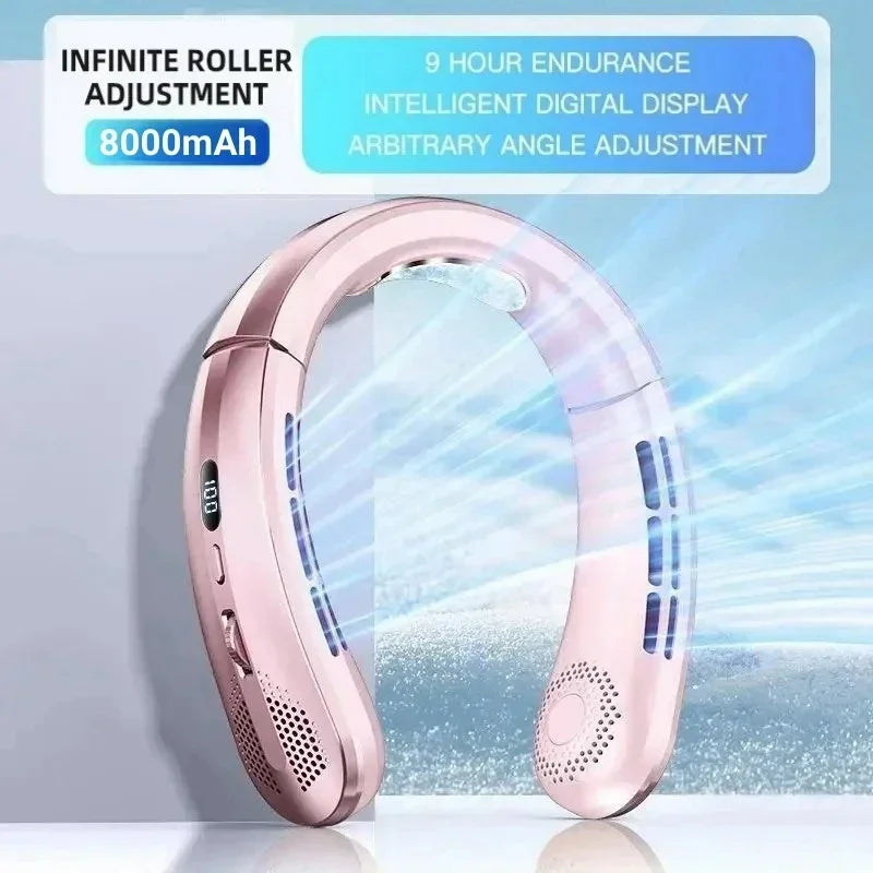 Xiaomi 8000mAh USB Hanging Neck Fan Portable Bladeless Mini Rechargeable Mute LED Digital Display Electric Air Cooler Handheld