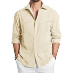 Men's Cuban Guayabera Long Sleeve Shirt Linen Casual Button up Beach Top Comfortable Breathable Summer Fashion Clothing