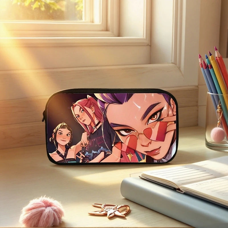 Large Capacity Demon Hunter Pencil Case Cartoon Stationery Organizer Pouch Back to School Pen Bag Makeup Bag Supplies