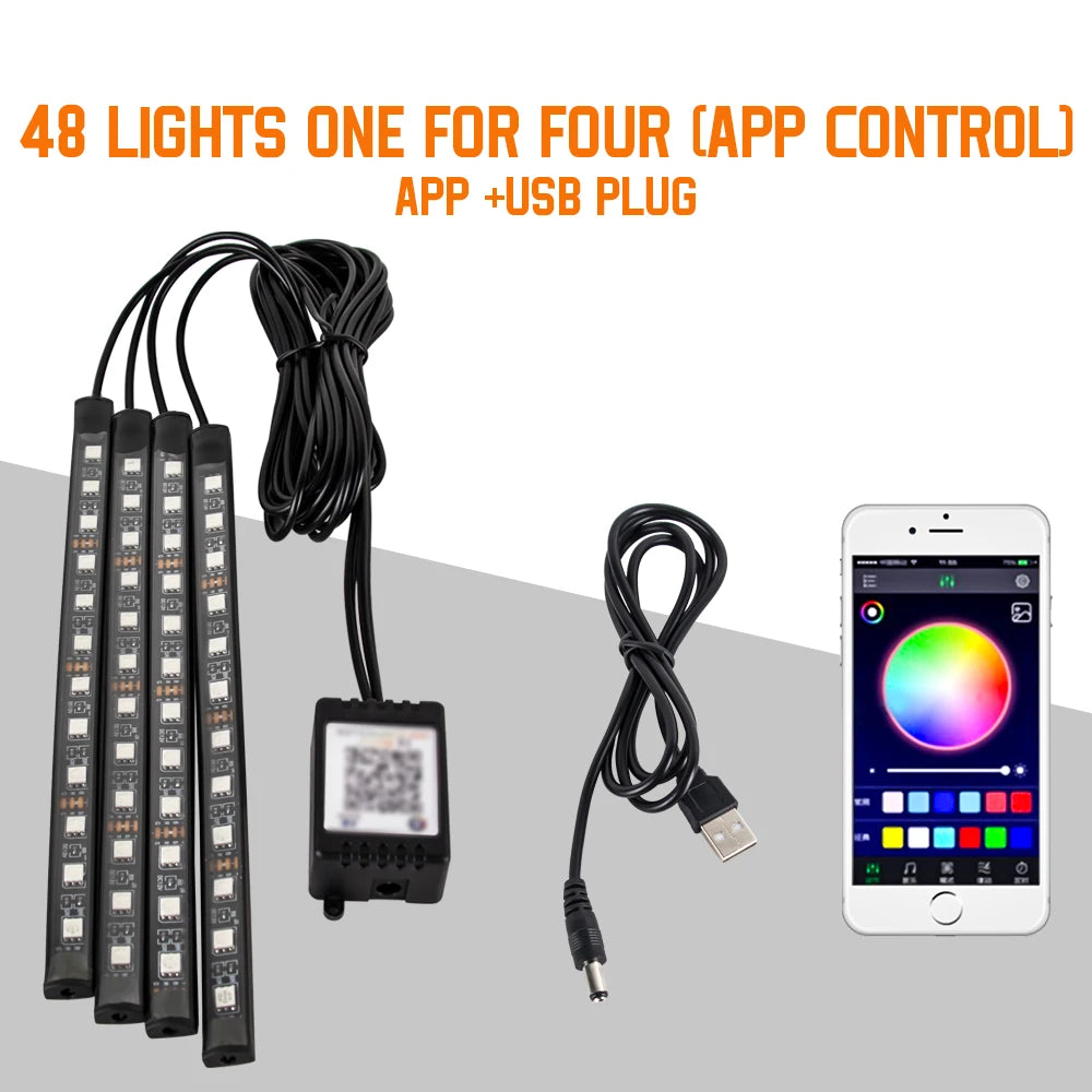 RGB Automotive Atmosphere Decorative Lamp Led Interior Light Strip Car Foot Ambient Lights with USB Cigarette with Remote Voice