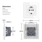 SRAN EU RU Wall Electrical Socket 16A 220V 82*82mm Tempered Glass Power Outlet Home Improvement White/Black